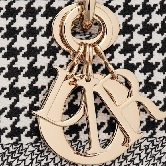 DIOR Medium Lady D-Lite Bag  Black and White Houndstooth Embroidery - Picture 7 of 11